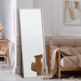 Oikiture Wooden Full Length Mirror 166x60cm Rectangle White - Close-Up Angle