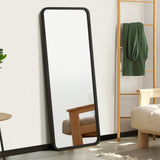 Oikiture Wooden Full Length Mirror 166x60cm Rectangle Floor Mirrors Black - Close-Up Angle