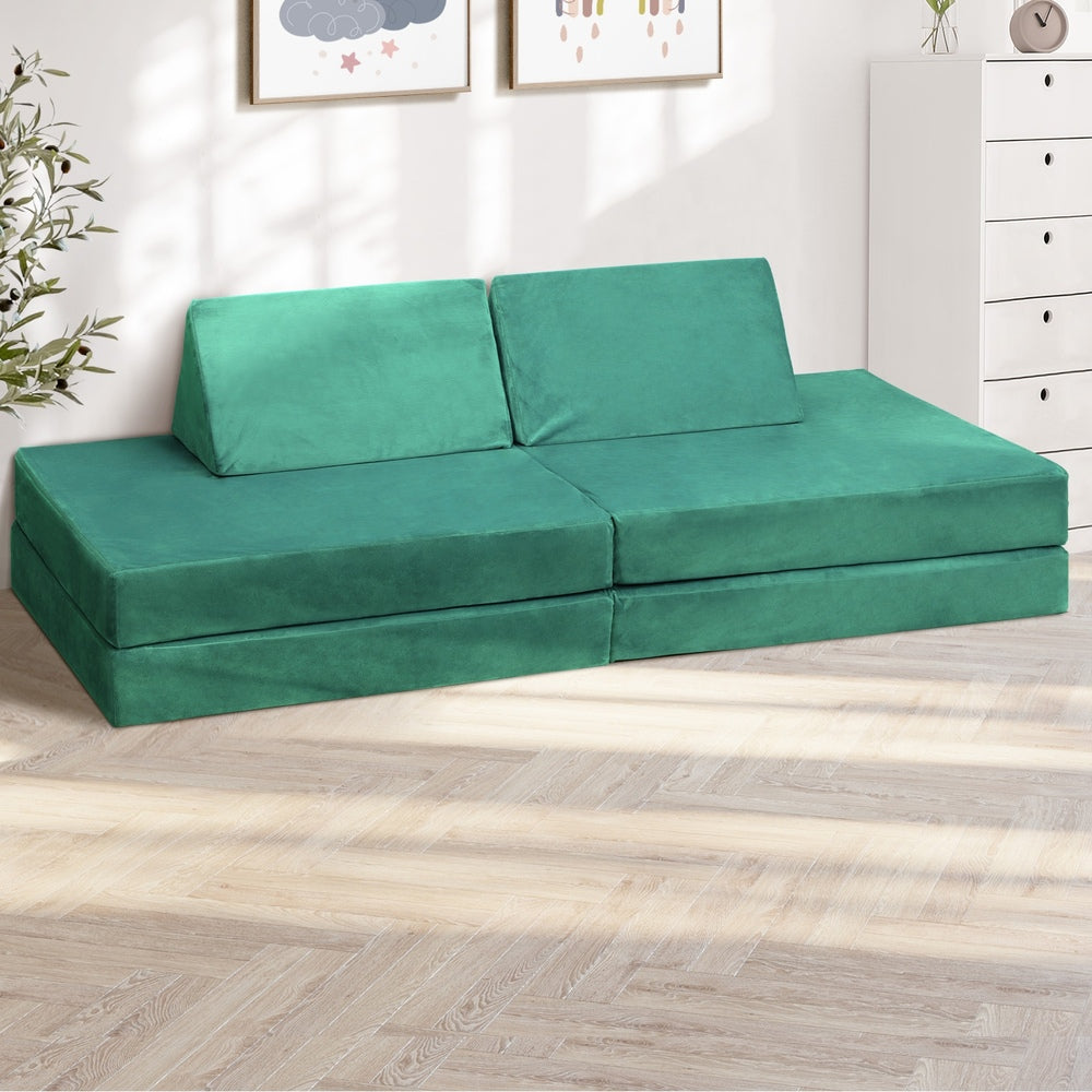 Oikiture 4Pcs Kids Play Couch Modular Lounge Cushion Green