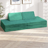Oikiture 4Pcs Kids Play Couch Modular Lounge Cushion Green - Front View