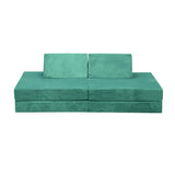 Oikiture 4Pcs Kids Play Couch Modular Lounge Cushion Green - 45-Degree Angle