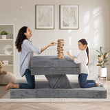 Mazam Kids Play Couch Modular Foam Sofa Bed DIY 2 Seater Grey - Front View