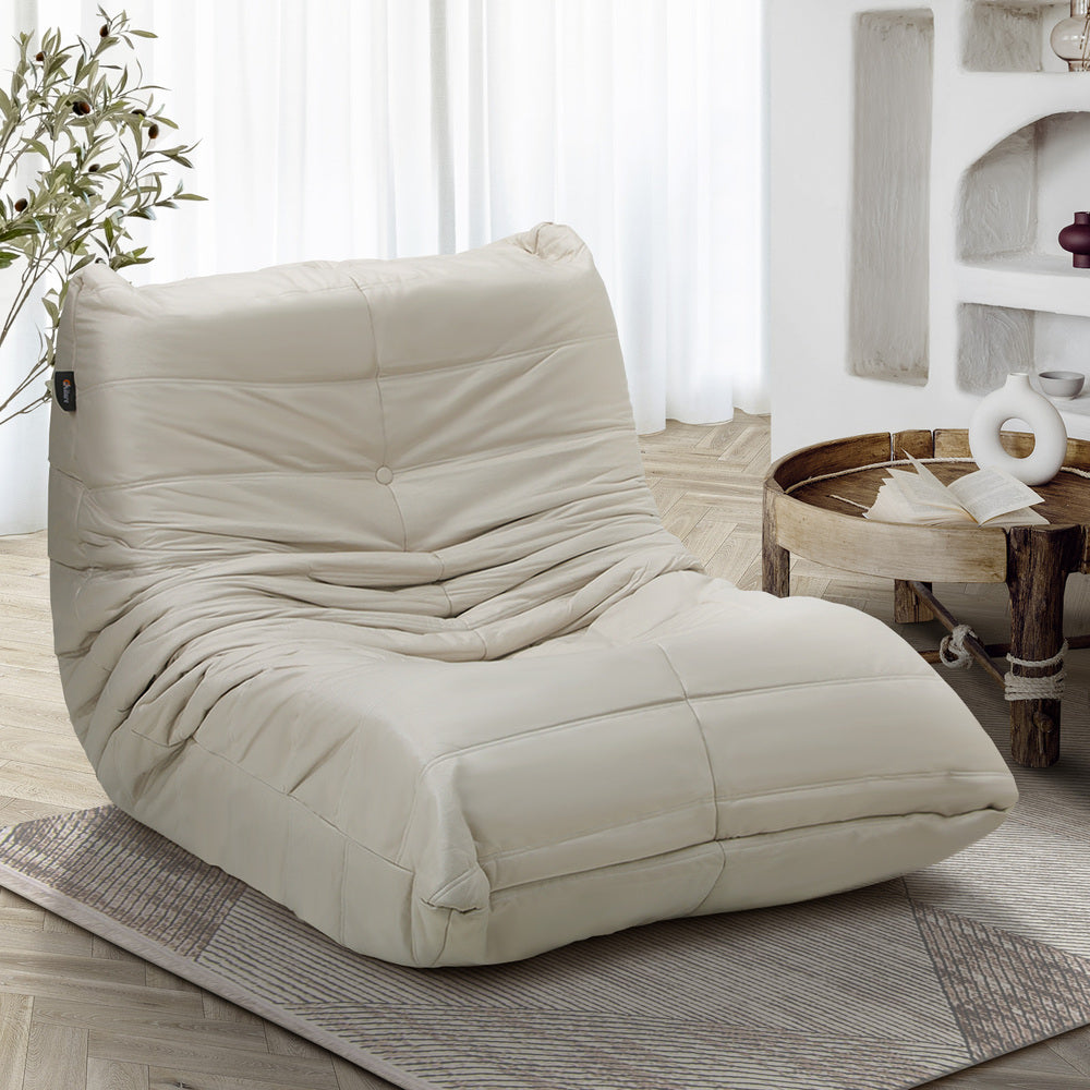 Oikiture Floor Sofa Lazy Couch Beige Polyester