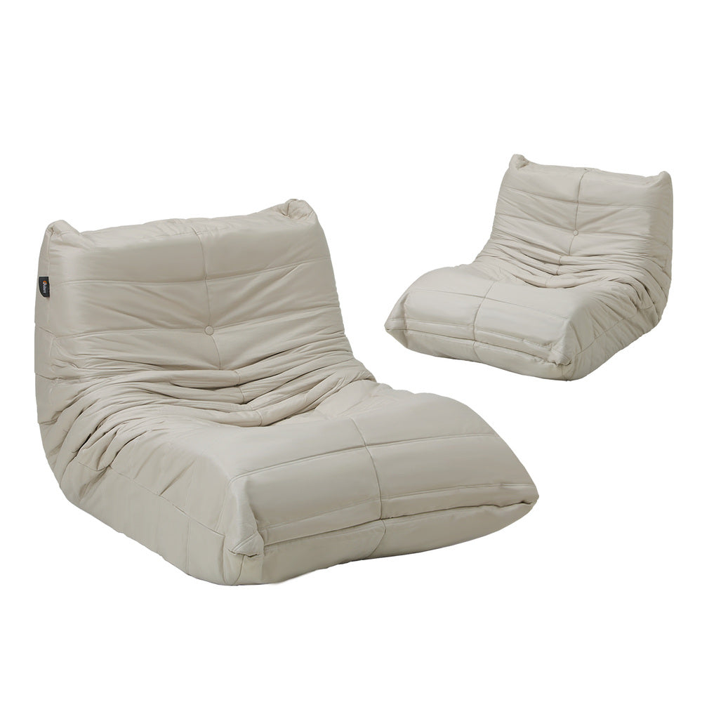 Oikiture 2X Floor Sofa Lounge Caterpillar Lazy Couch Single Pouffe Beige