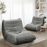 Oikiture 2X Floor Sofa Lounge Caterpillar Couch Single Pouffe Grey - Front View