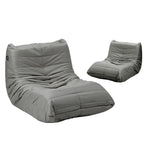 Oikiture 2X Floor Sofa Lounge Caterpillar Couch Single Pouffe Grey