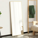 Oikiture Full Length Mirror Rectangle Free Standing Gold - Close-Up Angle