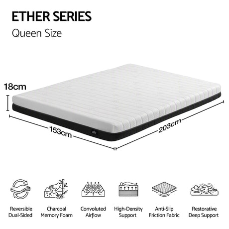Giselle 18cm Queen Memory Foam Mattress Dual Feel Reversible Charcoal Foam, image 2