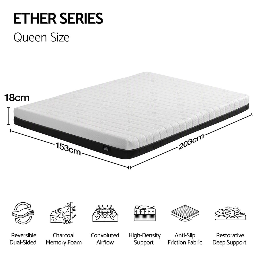 Giselle 18cm Queen Memory Foam Mattress Dual Feel Reversible Charcoal Foam