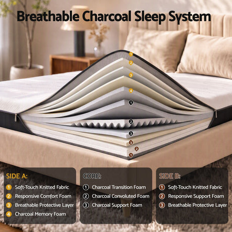 Giselle 18cm Queen Memory Foam Mattress Dual Feel Reversible Charcoal Foam, image 4