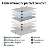 Giselle Bedding Cool Gel Memory Foam Mattress Charcoal 7-Zone Washable Bamboo Cover 15cm King Single - 45-Degree Angle