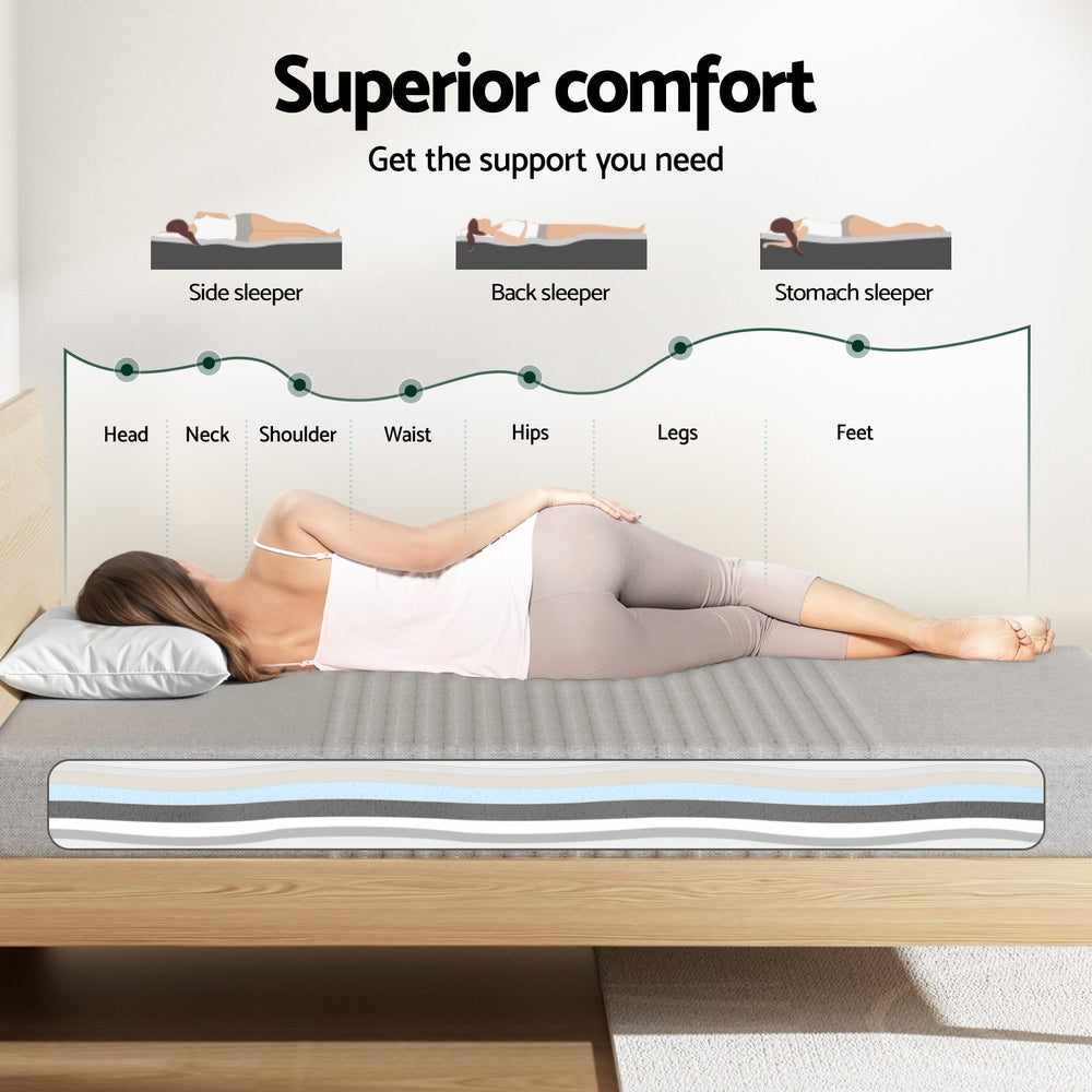 Giselle Bedding Cool Gel Memory Foam Mattress Charcoal 7-Zone Washable Bamboo Cover 15cm King Single
