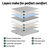 Giselle Bedding Cool Gel Memory Foam Mattress Charcoal 7-Zone Washable Bamboo Cover 15cm Queen
