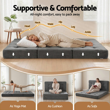 Giselle Double Folding Mattress 15cm Foldable Foam Portable Guest Sofa Bed Camping Mat, image 5