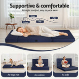 Giselle Foldable Mattress Folding Foam Mattresses Portable Floor Mat Blue Double - Top-Down View