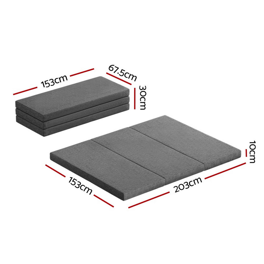 Giselle Bedding queen tri-fold foam mattress in dark grey, faux linen cover