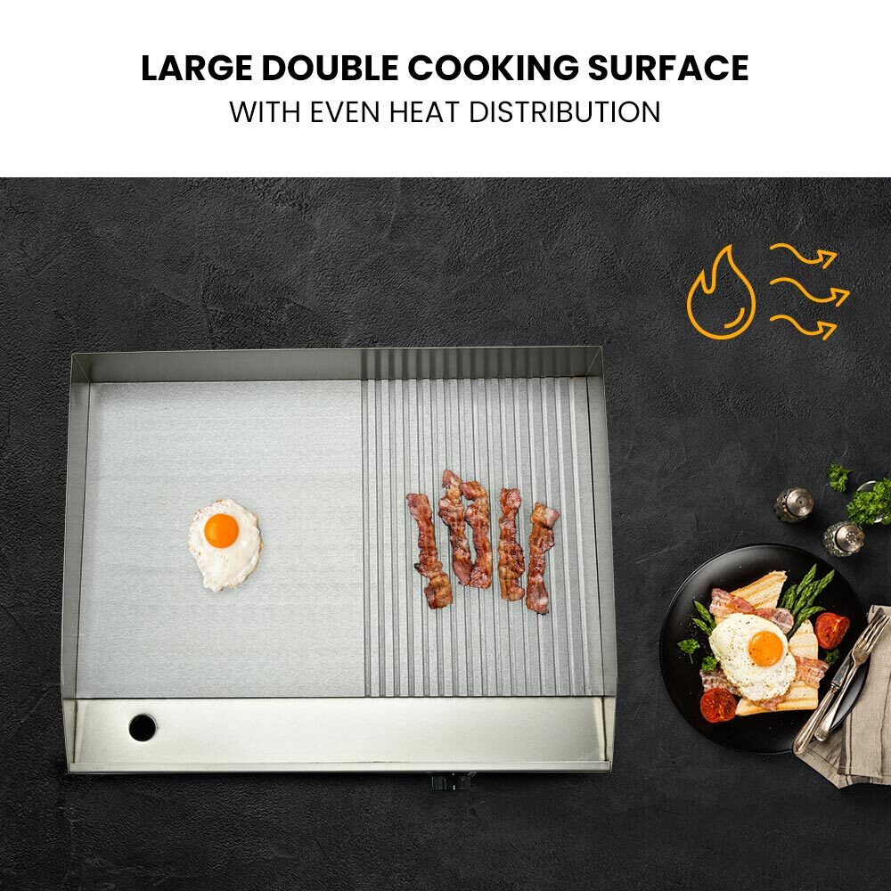 THERMOMATE Commercial Electric Griddle, 2400W 55x35cm Half Ribbed Surface