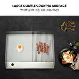 THERMOMATE Commercial Electric Griddle, 2400W 55x35cm Half Ribbed Surface - Front View