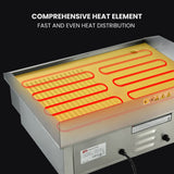 THERMOMATE Commercial Electric Griddle, 2400W 55x35cm Half Ribbed Surface - Top-Down View