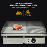 THERMOMATE Commercial Electric Griddle, 2400W 55x35cm Half Ribbed Surface