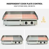 THERMOMATE Commercial Electric Griddle, 4400W 73x40cm Half Ribbed Dual Surface - Front View