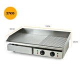 THERMOMATE Commercial Electric Griddle, 4400W 73x40cm Half Ribbed Dual Surface - Rear View