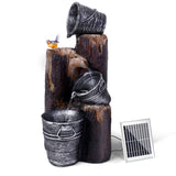 Gardeon Solar Water Feature Cascading Fountain 3-Tier Bucket LED light Bird 76CM - Low Angle