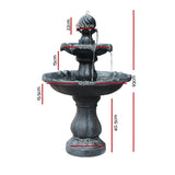 Gardeon Solar Water Feature 3-Tier Fountain with Pump Kit Bird Bath 93CM Black - Front View