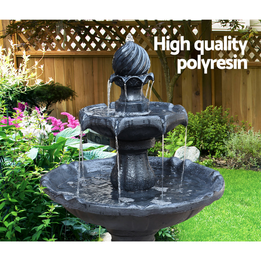 Gardeon Solar Water Feature 3-Tier Fountain with Pump Kit Bird Bath 93CM Black, image 4