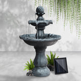 Gardeon Solar Water Feature 3-Tier Fountain with Pump Kit Bird Bath 93CM Black - Close-Up Angle