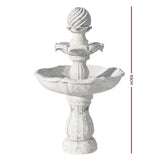 Gardeon Solar Water Feature 3-Tier Fountain with Pump Kit Bird Bath 93CM Ivory - Front View