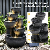 Gardeon Solar Fountain Water Feature 5-Tier Cascading Bowl Grey 51cm - Top-Down View