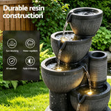 Gardeon Solar Fountain Water Feature 5-Tier Cascading Bowl Grey 51cm - Rear View