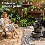 Gardeon Solar Fountain Water Feature 5-Tier Cascading Bowl Grey 51cm - Low Angle