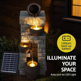 Gardeon Solar Fountain Water Feature  Pot Outdoor Indoor 4-Tier Cascading Brown - 45-Degree Angle