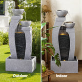 Gardeon Solar Fountain Water Feature Outdoor Fountain Indoor 3-Tier Cascading Grey - 45-Degree Angle