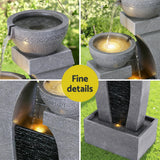 Gardeon Solar Fountain Water Feature Outdoor Fountain Indoor 3-Tier Cascading Grey - Close-Up Angle