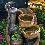 Gardeon Solar Fountain Water Feature Outdoor Cascading Hand Pump Design 80CM - Rear View
