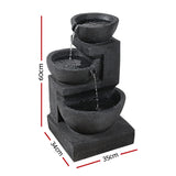 Gardeon Solar Water Feature Cascading Fountain 3-Tier Bowl LED Lights 60CM Blue - Front View