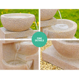 Gardeon Solar Water Feature Cascading Fountain 4-Tier Bowl LED Lights 72CM Sand - 45-Degree Angle