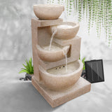 Gardeon Solar Water Feature Cascading Fountain 4-Tier Bowl LED Lights 72CM Sand - Close-Up Angle