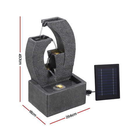 Gardeon Solar Fountain 5 Levels Cascading Water Feature Resin 50cm Black, Solar Powered