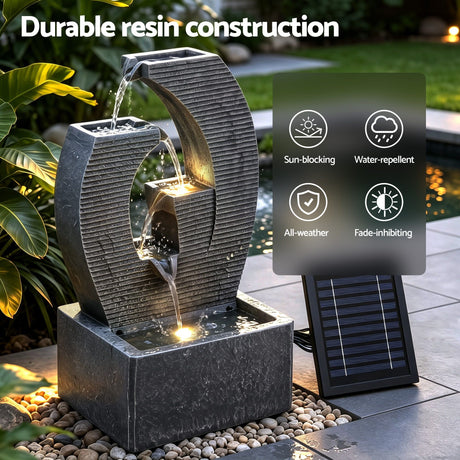 Gardeon Solar Fountain 5 Levels Cascading Water Feature Resin 50cm Black, image 6