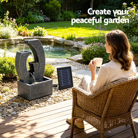 Gardeon Solar Fountain 5 Levels Cascading Water Feature Resin 50cm Black, image 8