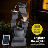 Gardeon Solar Fountain Water Feature Outdoor Fountain Indoor 3-Tier Bowl Cascading Grey - Rear View