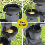 Gardeon Solar Fountain Water Feature Outdoor Fountain Indoor 3-Tier Bowl Cascading Grey - Close-Up Angle