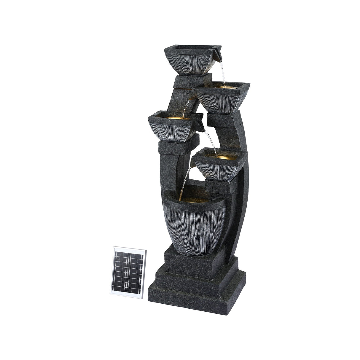Gardeon Solar Fountain Water Feature Outdoor Fountain Indoor 5-Tier Bowl Cascading Grey