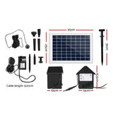 Gardeon Solar Pond Pump Submersible Water Fountain with Battery Kit LED Lights 6.6FT - Front View
