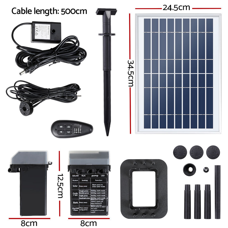 Gardeon Solar Pond Pump Submersible Fountain with Battery Kit LED Lights 5.2FT, LED Lights