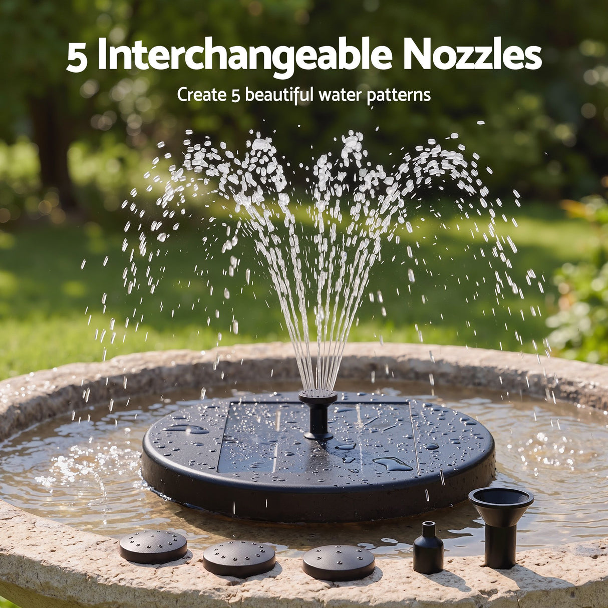 Gardeon Solar Fountain Pumps Bird Bath Battery Backup LED Remote Black 27cm